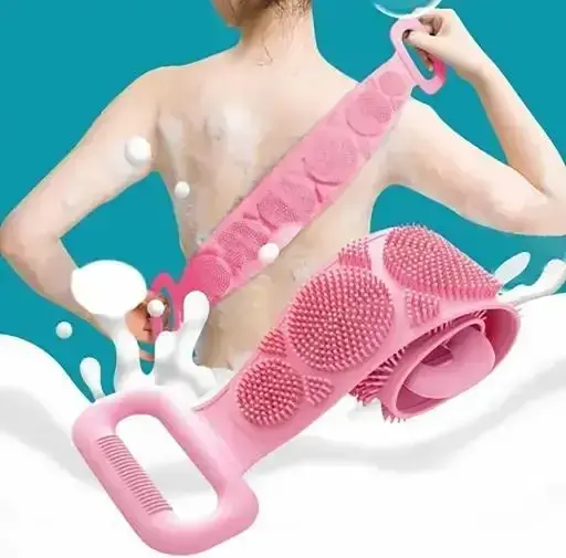 Silicone Body Brush Back Scrubber, Double Side Bathing Brush for Skin Deep Cleaning Massage, Dead Skin Removal Exfoliating Belt for Shower, for Men & Women (Multicolor)